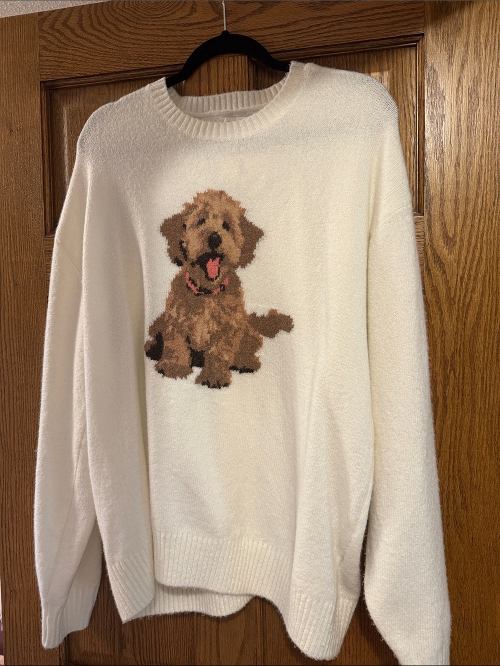 Hollister Cream Crewneck Sweater with Brown Dog Graphic